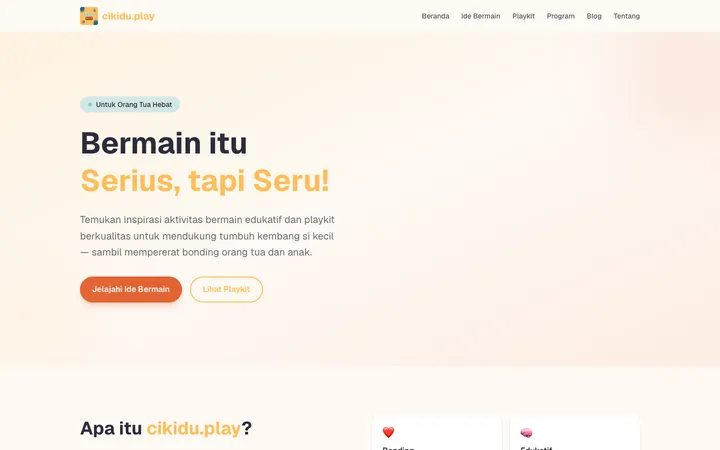 Cikidu Play Kit website showing educational play kits for children